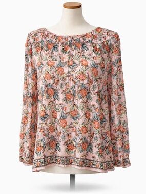 Max Studio Women's Floral Boatneck Top Blush Pink S NWT